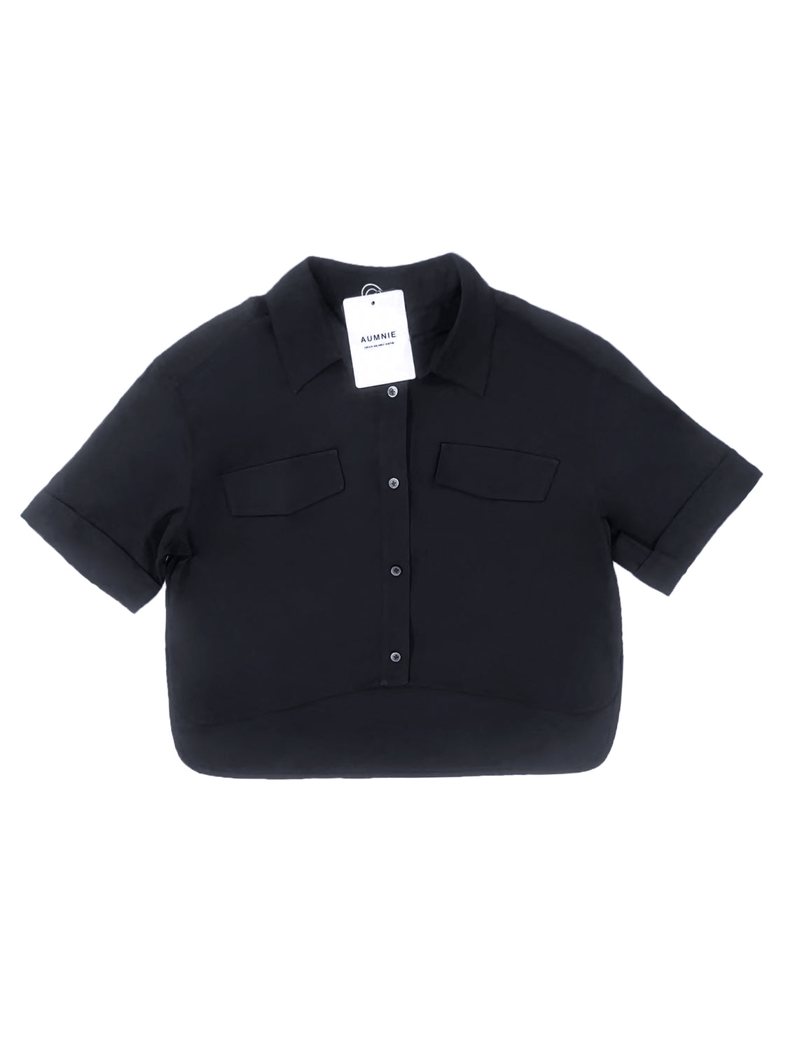 AUMNIE CROPPED CHIFFON BLOUSE, BLACK