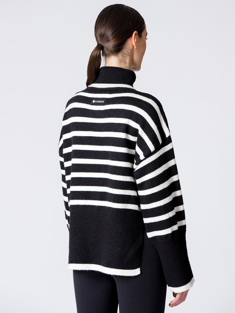RELAXED STRIPED TURTLENECK SWEATER, BLACK/WHITE