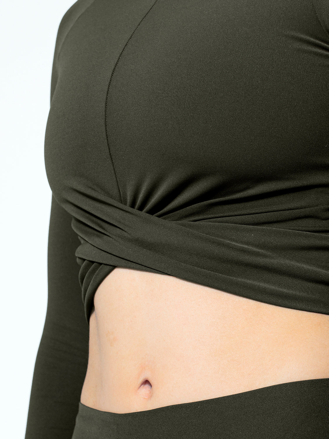 NUDE FRONT WRAP LONG SLEEVE TEE, DARK GREEN