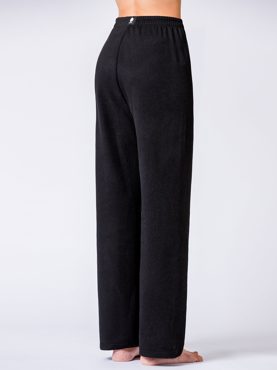 RIBBED HIGH WAIST WINTER FLEECE WIDE LEG SWEATPANTS, BLACK