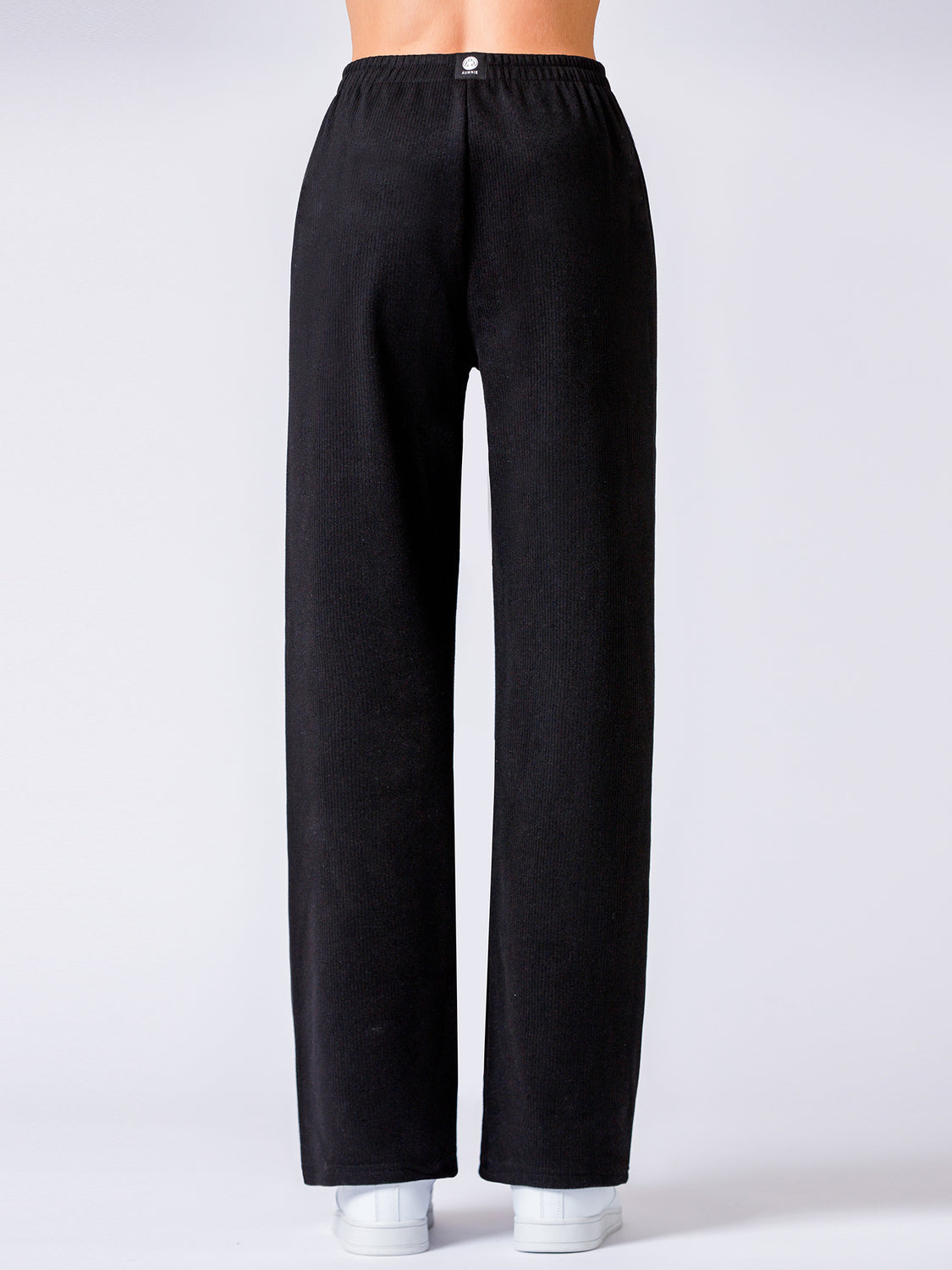 RIBBED HIGH WAIST WINTER FLEECE WIDE LEG SWEATPANTS, BLACK
