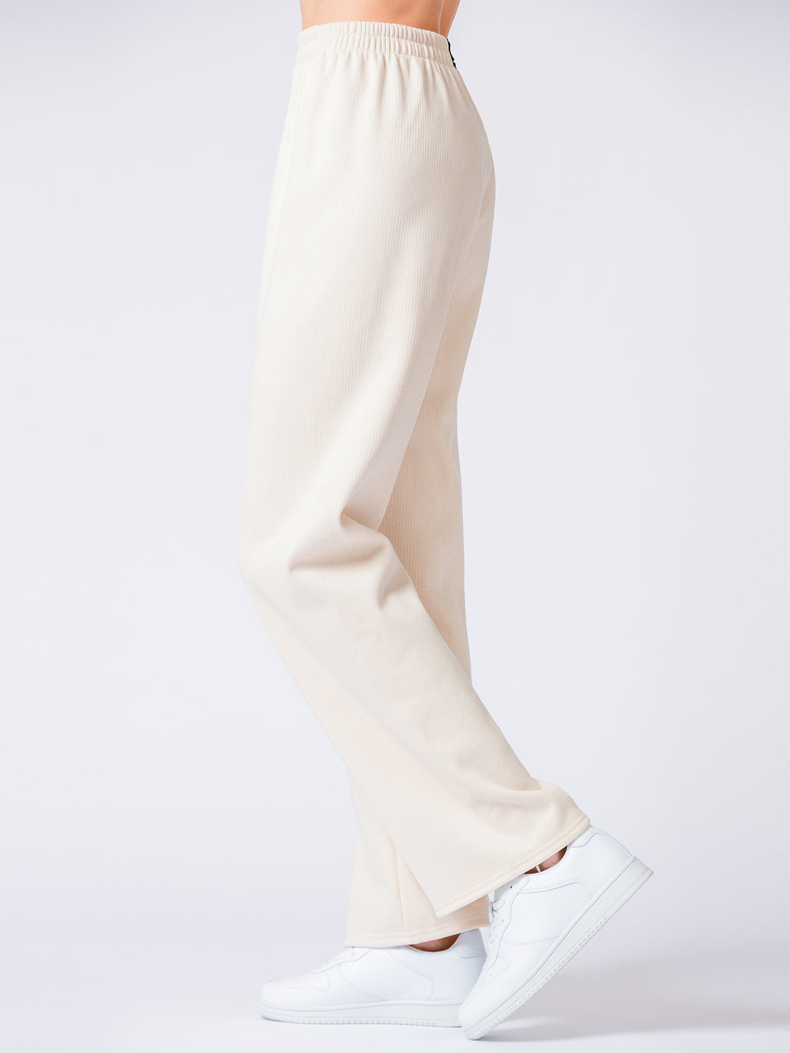 RIBBED HIGH WAIST WINTER FLEECE WIDE LEG SWEATPANTS, OATMEAL