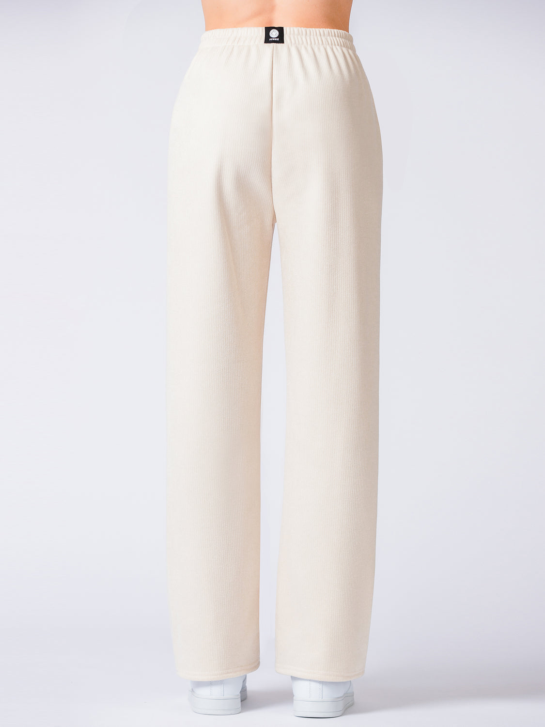 RIBBED HIGH WAIST WINTER FLEECE WIDE LEG SWEATPANTS, OATMEAL