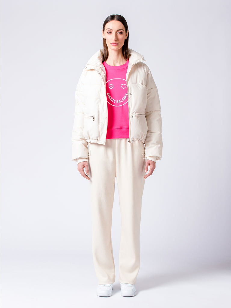 RIBBED HIGH WAIST WINTER FLEECE WIDE LEG SWEATPANTS, OATMEAL
