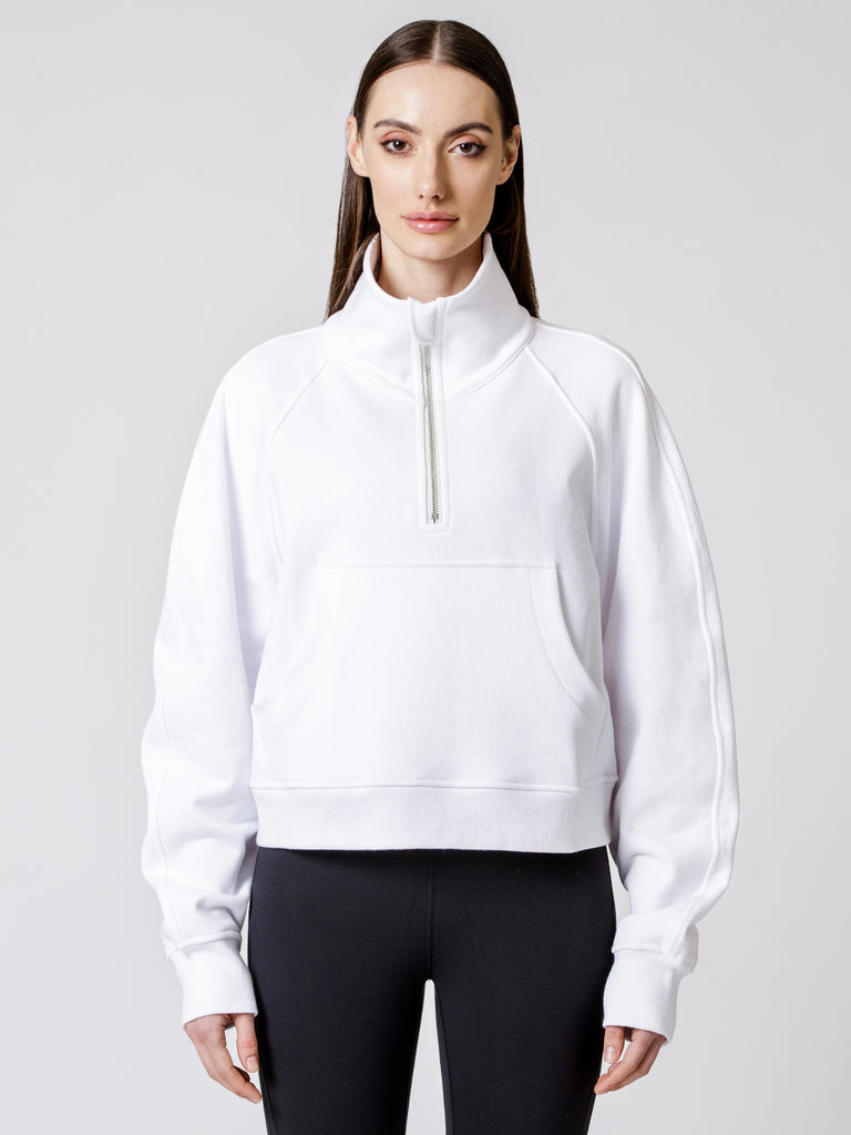 COLLARED HALF ZIP RELAXED SWEATSHIRT, WHITE