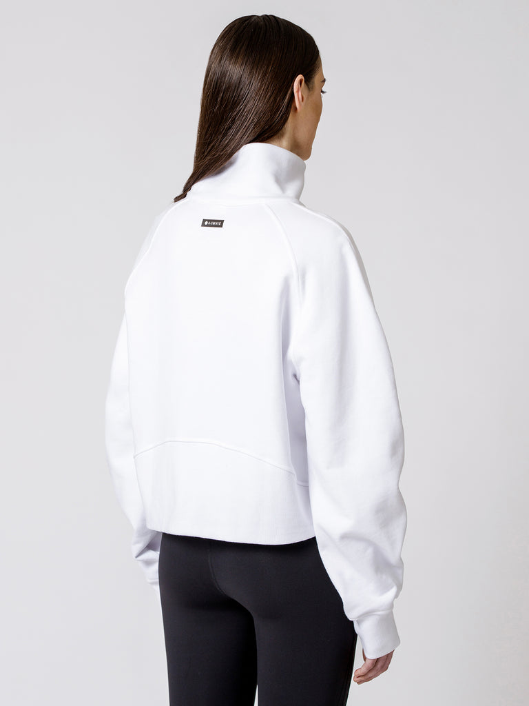COLLARED HALF ZIP RELAXED SWEATSHIRT, WHITE