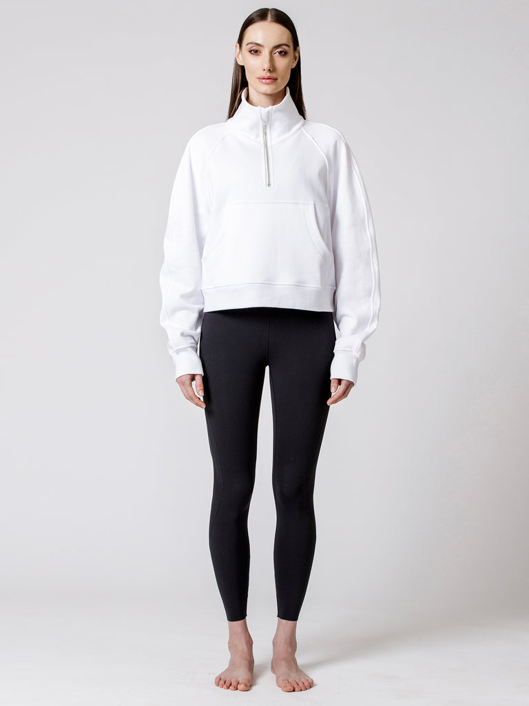 COLLARED HALF ZIP RELAXED SWEATSHIRT, WHITE
