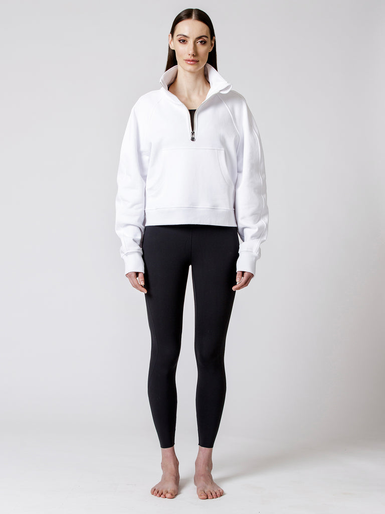 COLLARED HALF ZIP RELAXED SWEATSHIRT, WHITE