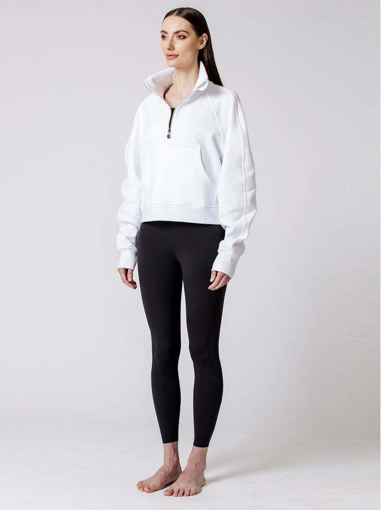 COLLARED HALF ZIP RELAXED SWEATSHIRT, WHITE