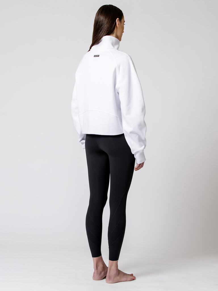 COLLARED HALF ZIP RELAXED SWEATSHIRT, WHITE