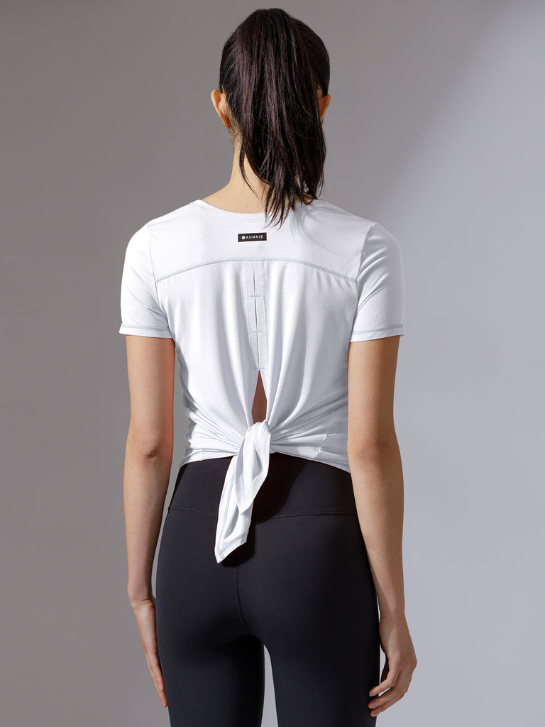 BACK TIE EVERYDAY SHORT SLEEVE TEE, WHITE