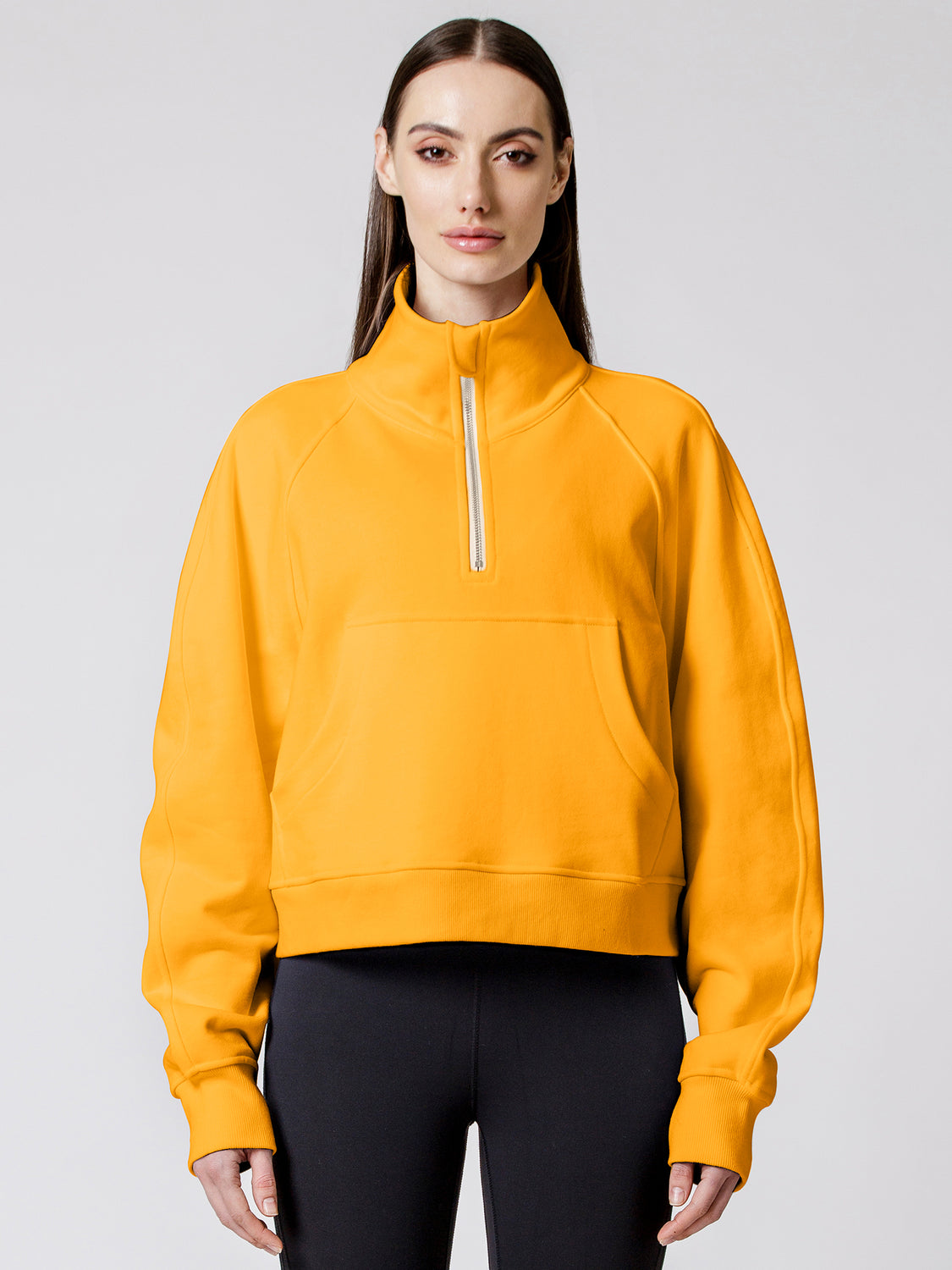 COLLARED HALF ZIP RELAXED SWEATSHIRT, YELLOW