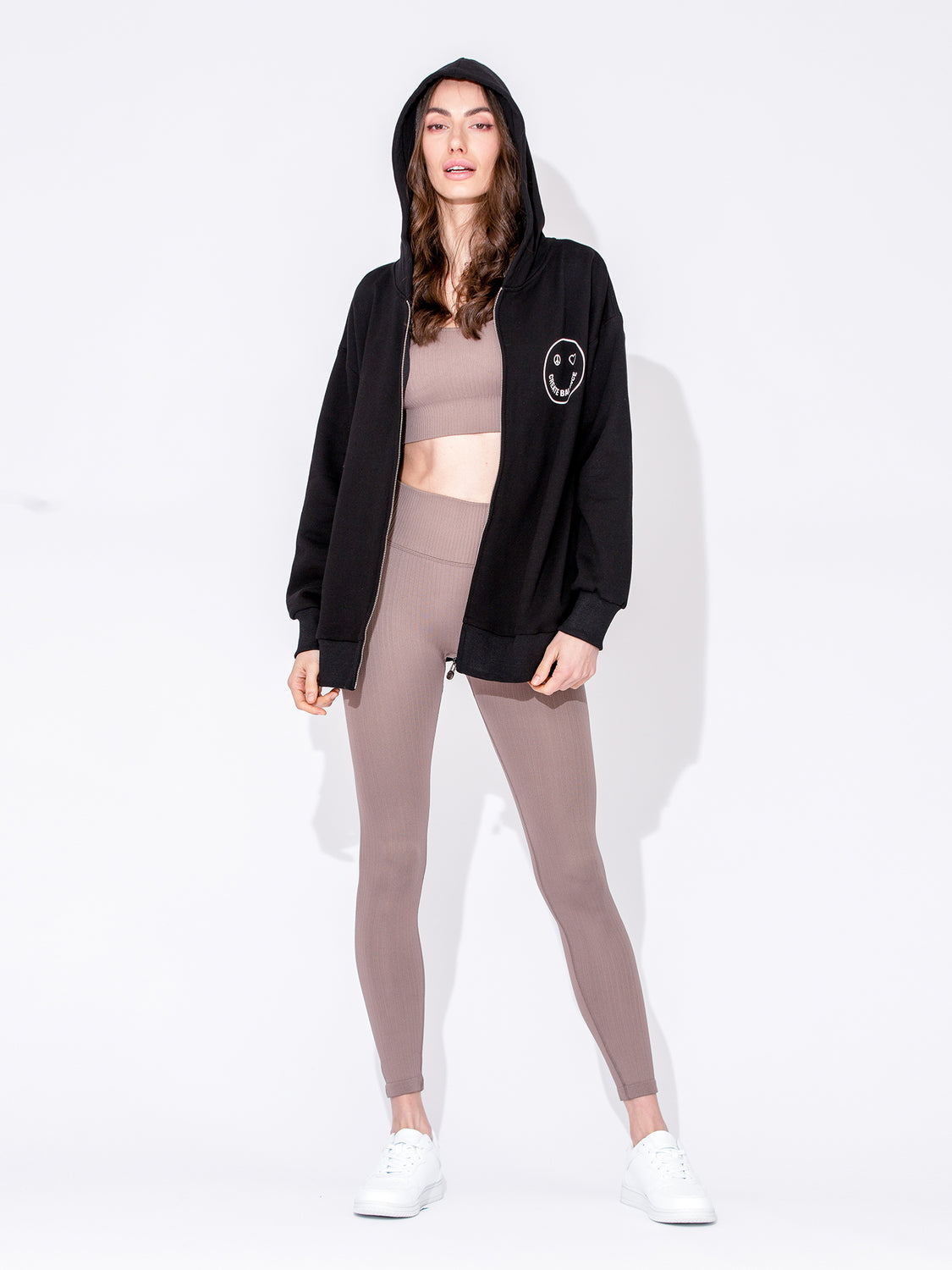 HAPPY GLOW ZIP HOODIE, BLACK