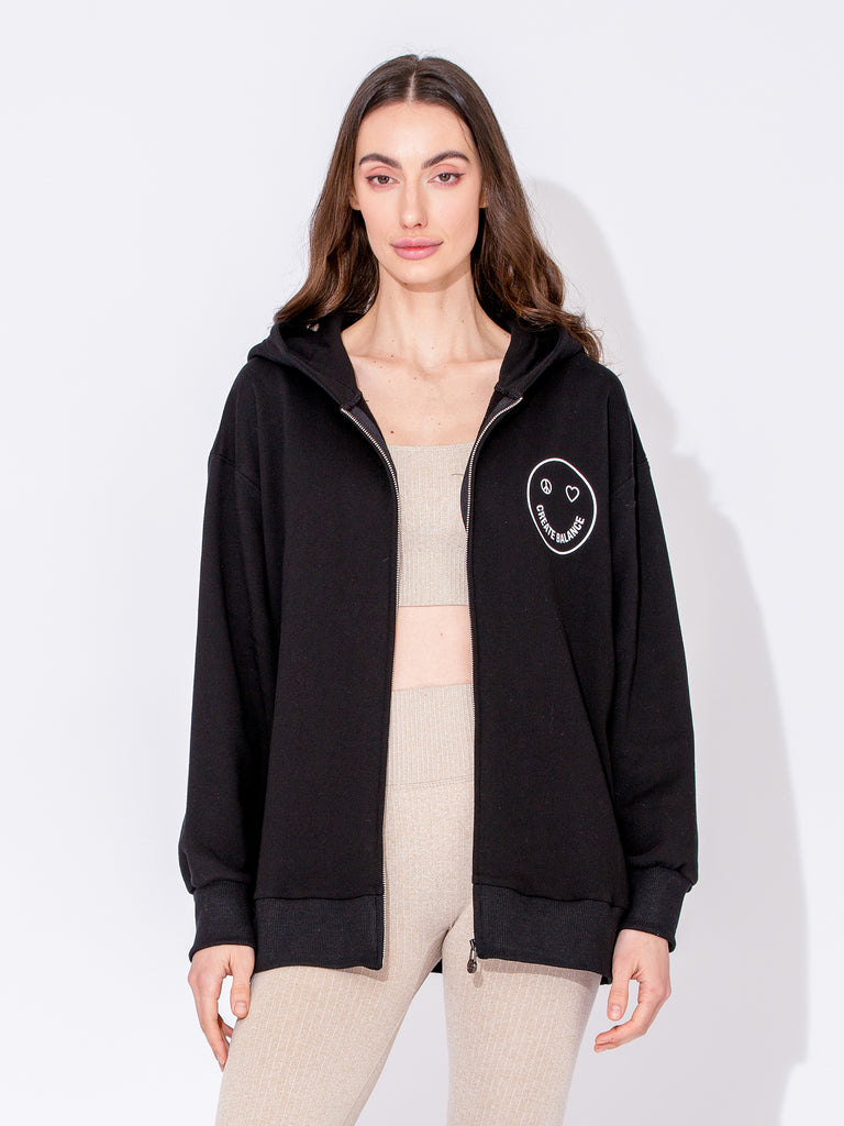 HAPPY GLOW ZIP HOODIE, BLACK