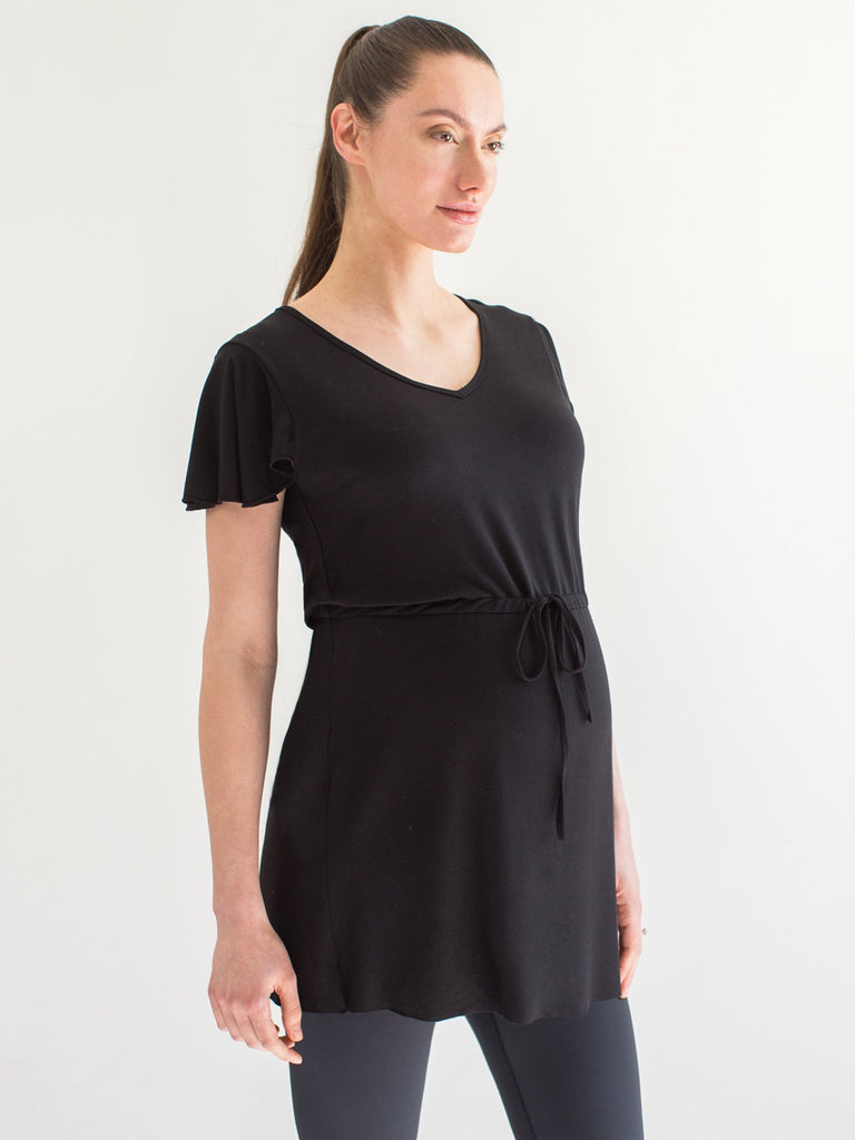 MATERNITY DRAWSTRING LILY TOP, BLACK