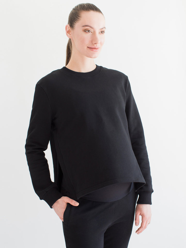 MATERNITY SIDE SPLIT SWEATSHIRT, BLACK