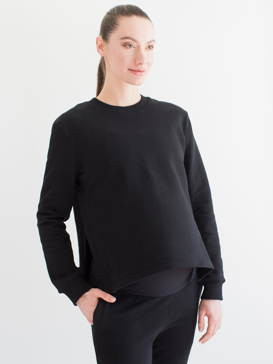 MATERNITY SIDE SPLIT SWEATSHIRT, BLACK