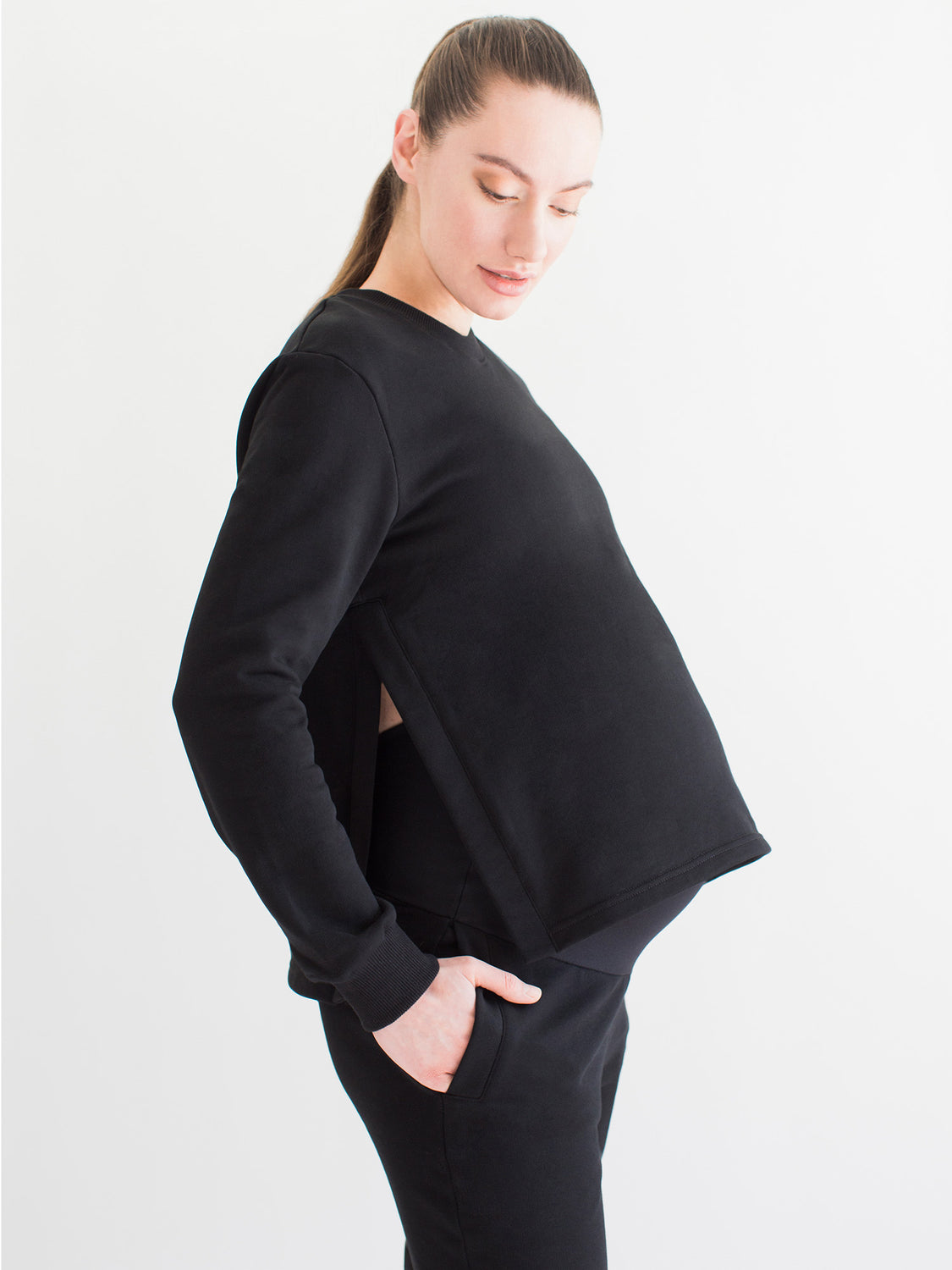 MATERNITY SIDE SPLIT SWEATSHIRT, BLACK