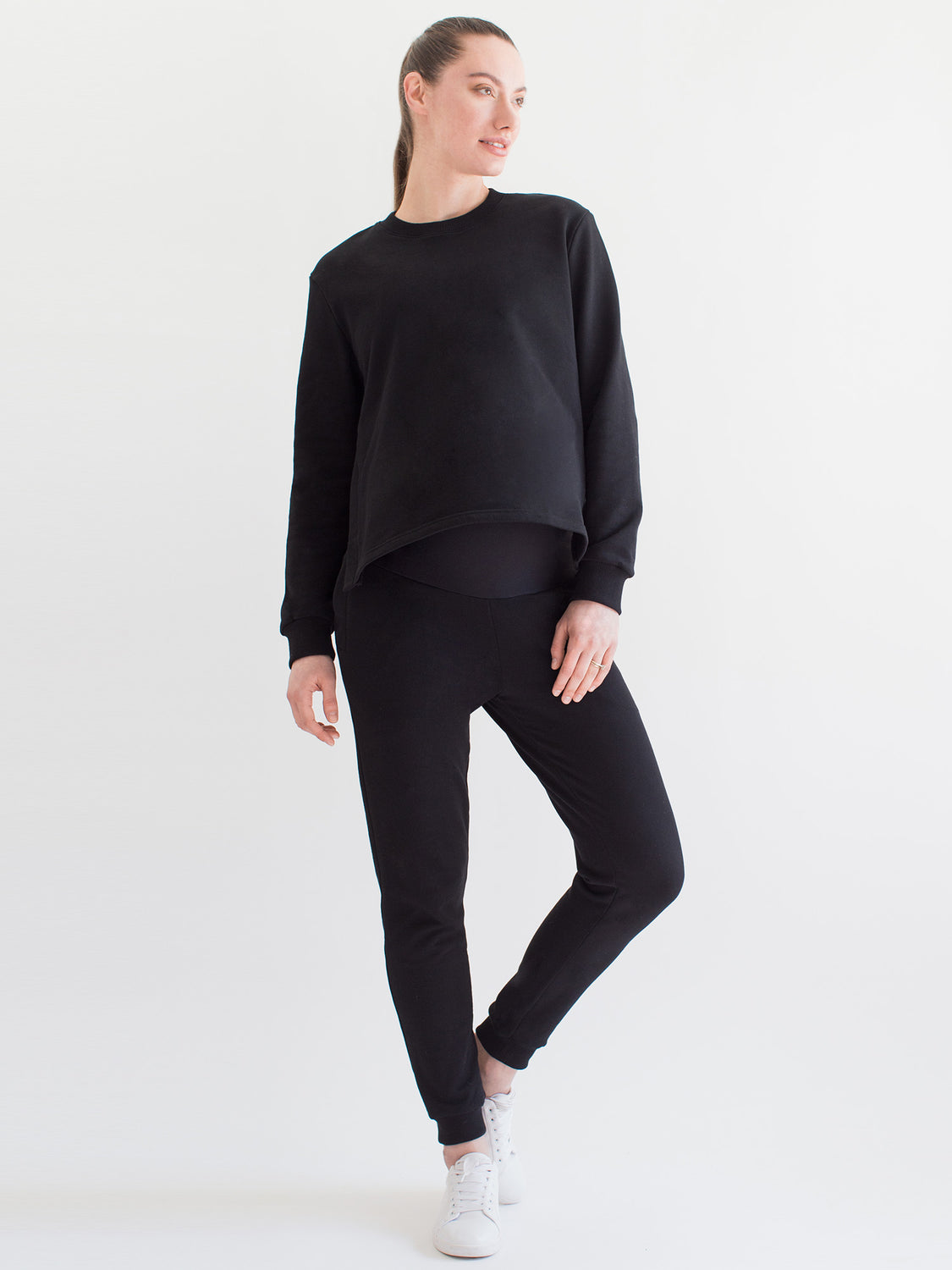 MATERNITY SIDE SPLIT SWEATSHIRT, BLACK