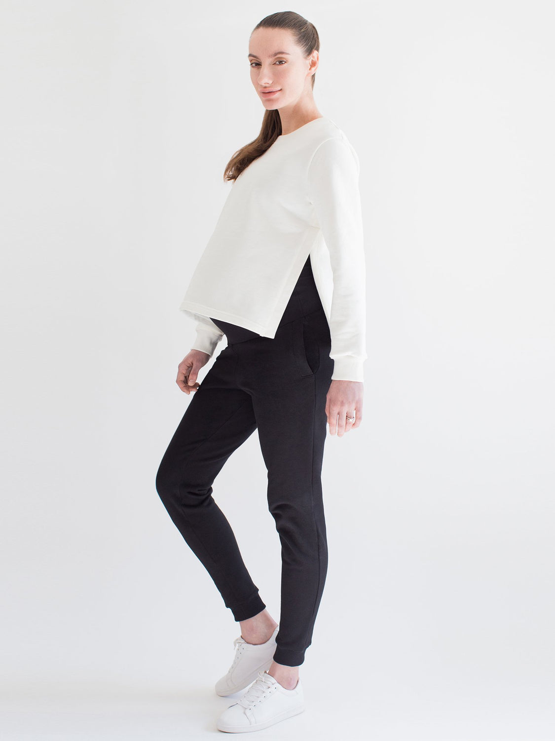 MATERNITY SIDE SPLIT SWEATSHIRT, WHITE