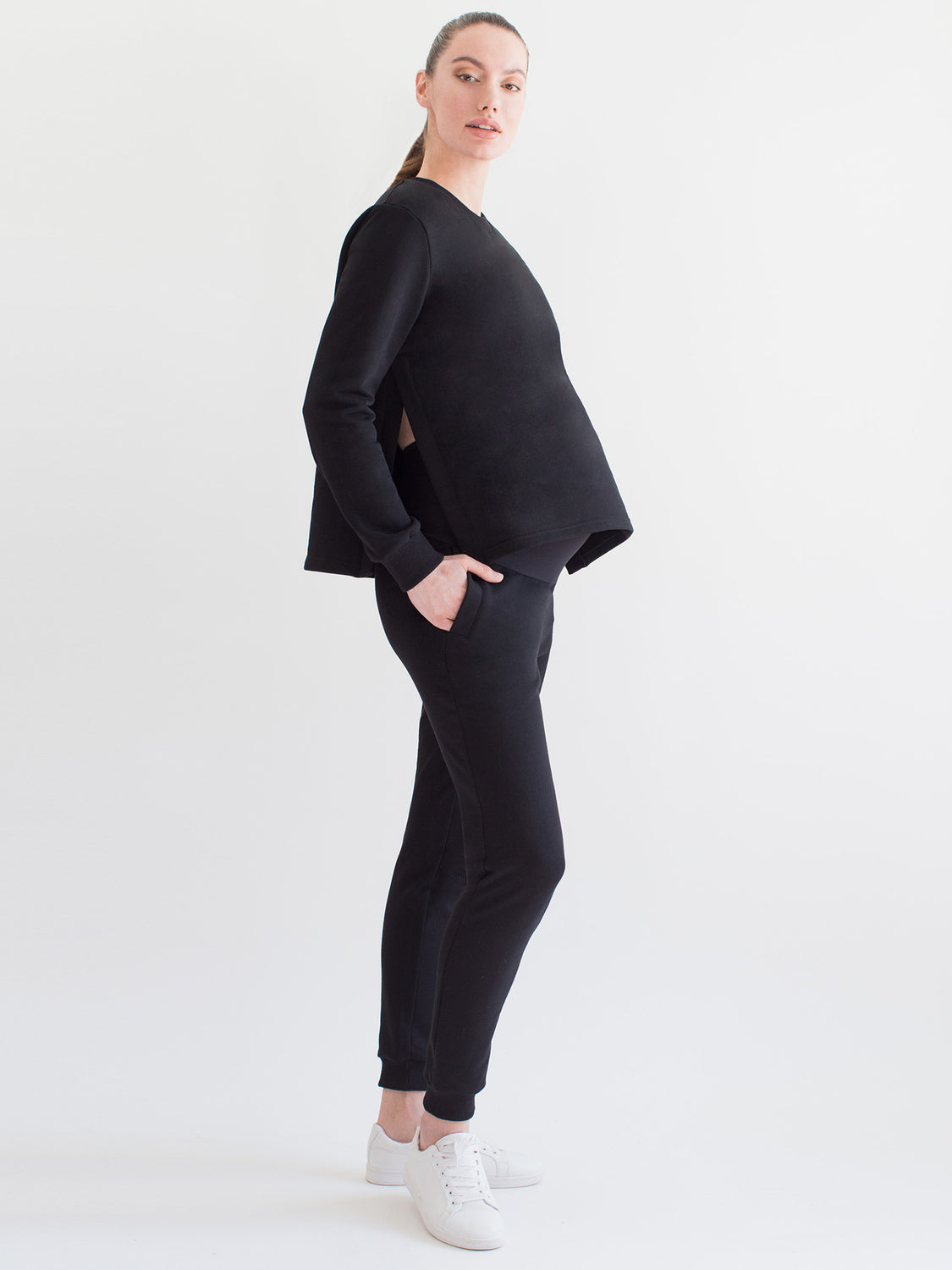 MATERNITY SIDE SPLIT SWEATSHIRT, BLACK