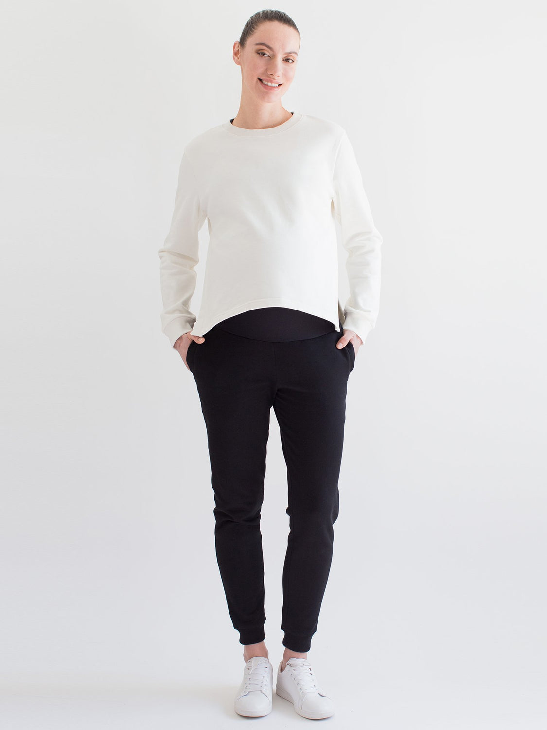 MATERNITY SIDE SPLIT SWEATSHIRT, WHITE