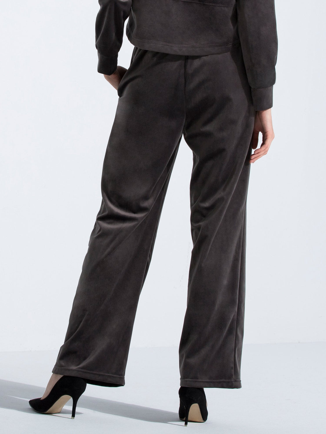 VELOUR WIDE LEG PANTS,GREY