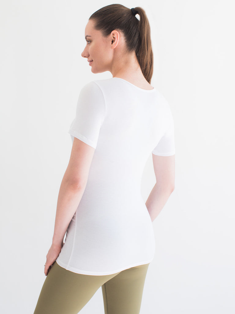 MATERNITY SOFT STRETCH SHORT SLEEVE TEE, WHITE