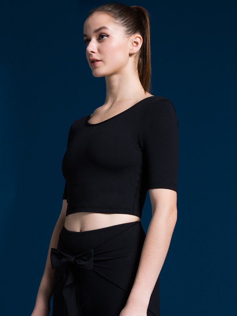 STRAP BACK CROP TEE, BLACK