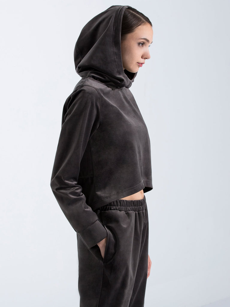 VELOUR HI LO HOODIE,GREY
