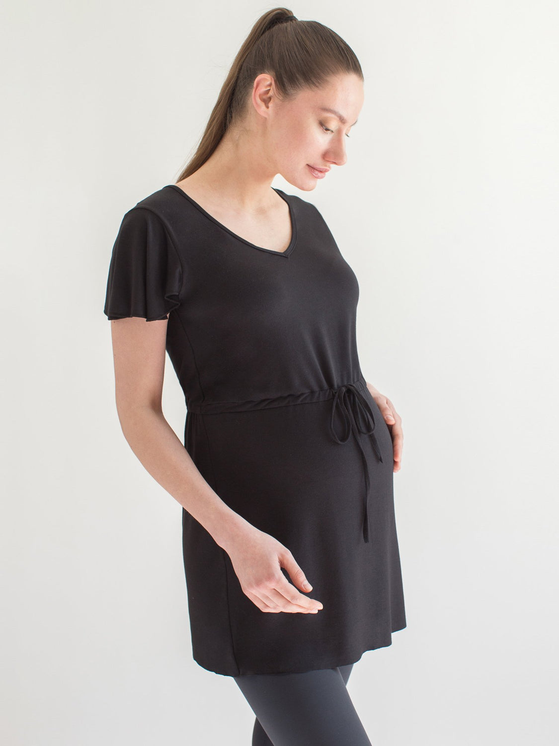 MATERNITY DRAWSTRING LILY TOP, BLACK