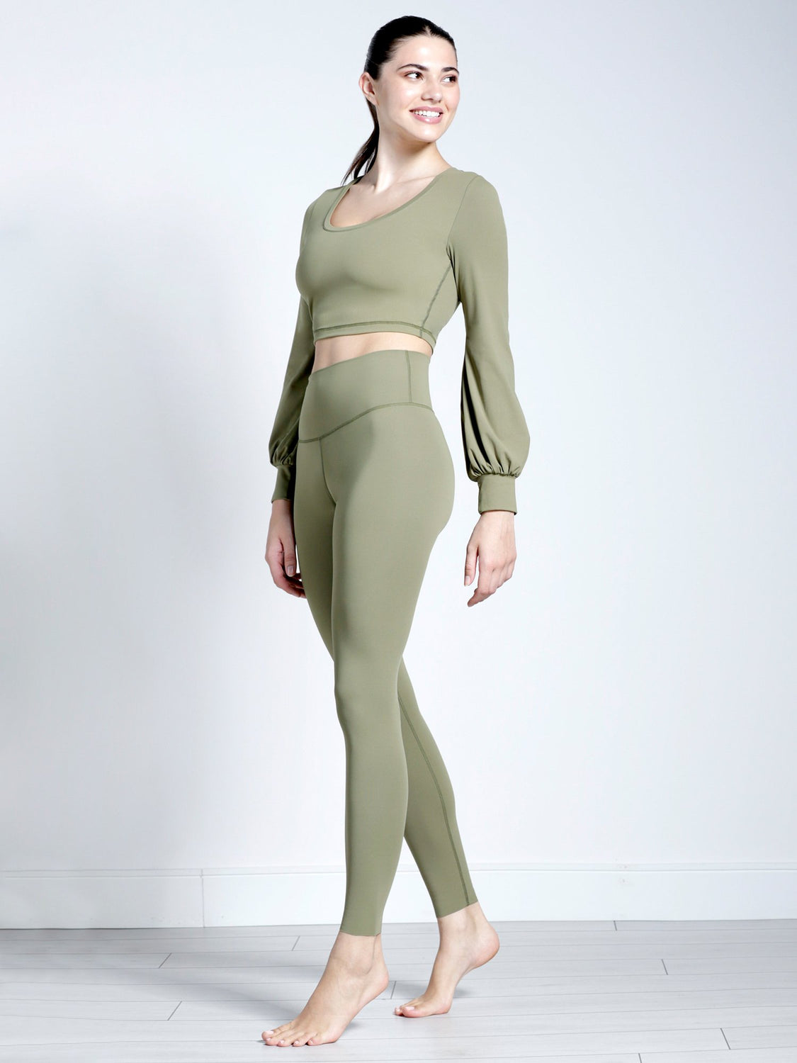 PUFF SLEEVE CROPPED TOP, SAGE