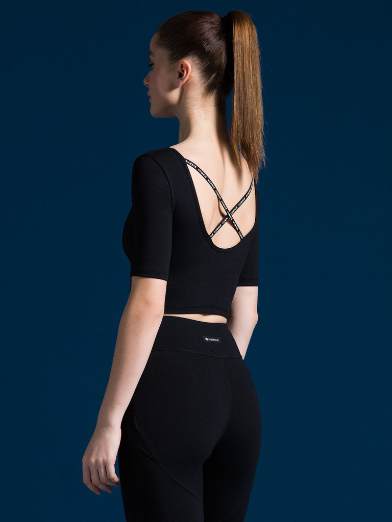 STRAP BACK CROP TEE, BLACK