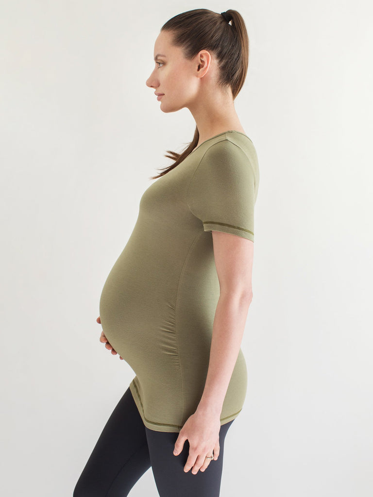 MATERNITY SOFT STRETCH SHORT SLEEVE TEE, SAGE