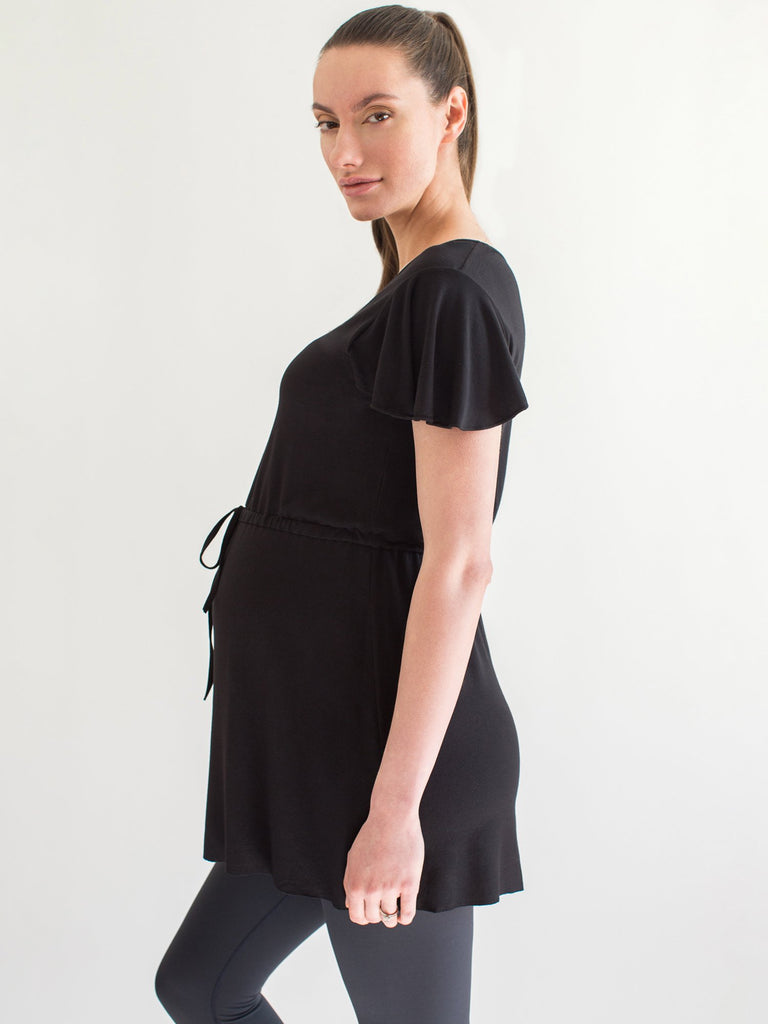 MATERNITY DRAWSTRING LILY TOP, BLACK
