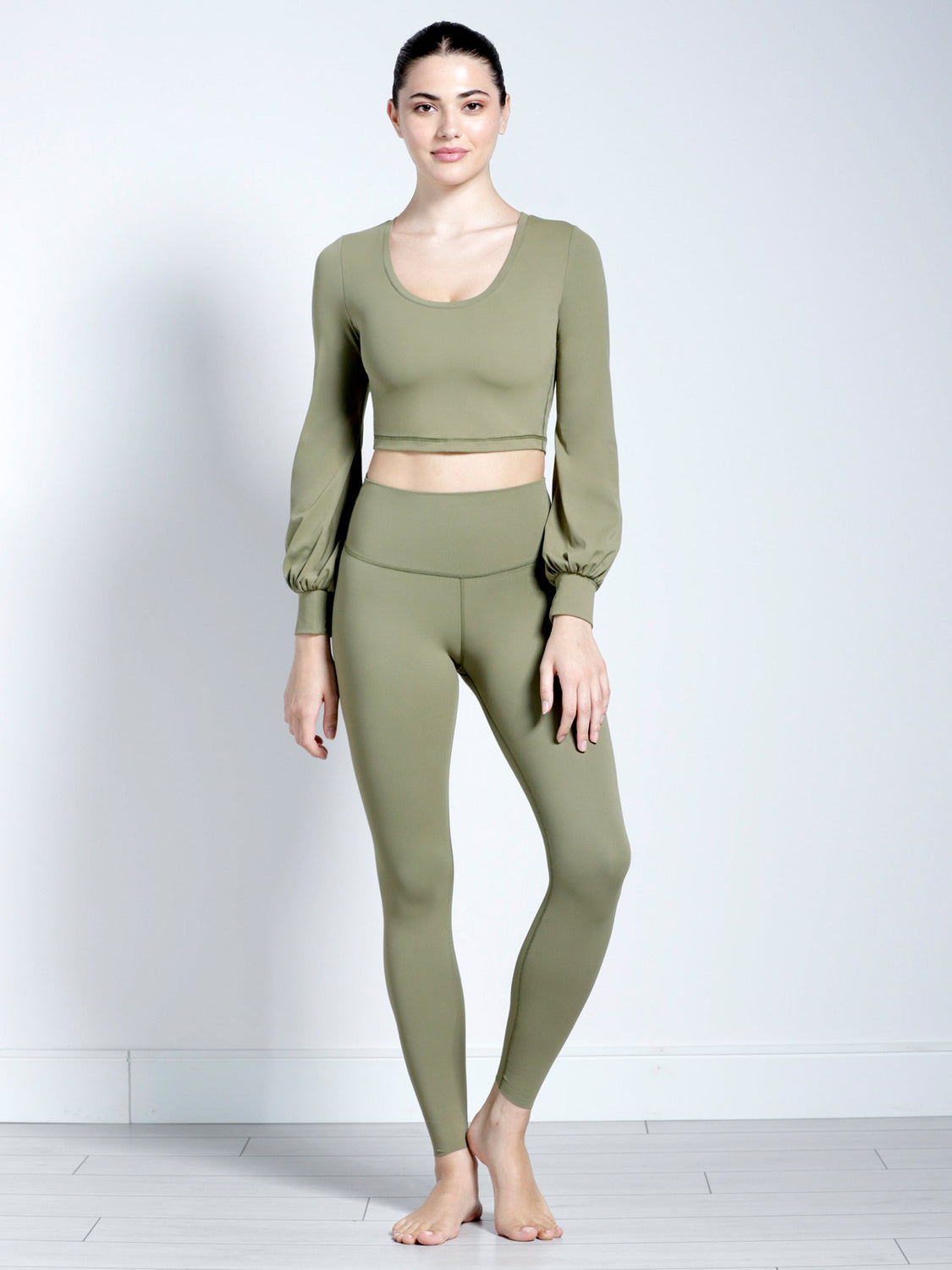 PUFF SLEEVE CROPPED TOP, SAGE
