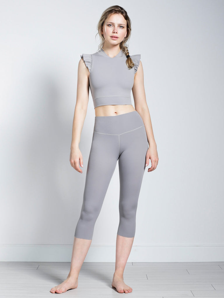 RUFFLED PURE TANK, LUNAR GREY