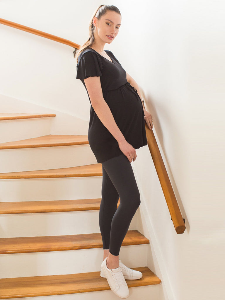 MATERNITY DRAWSTRING LILY TOP, BLACK