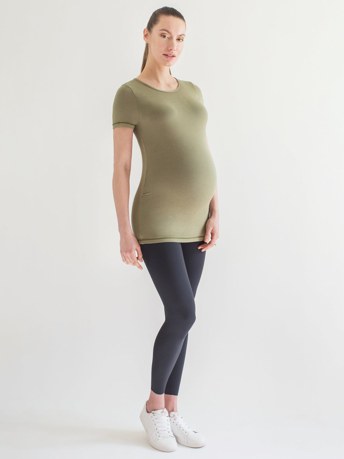MATERNITY SOFT STRETCH SHORT SLEEVE TEE, SAGE