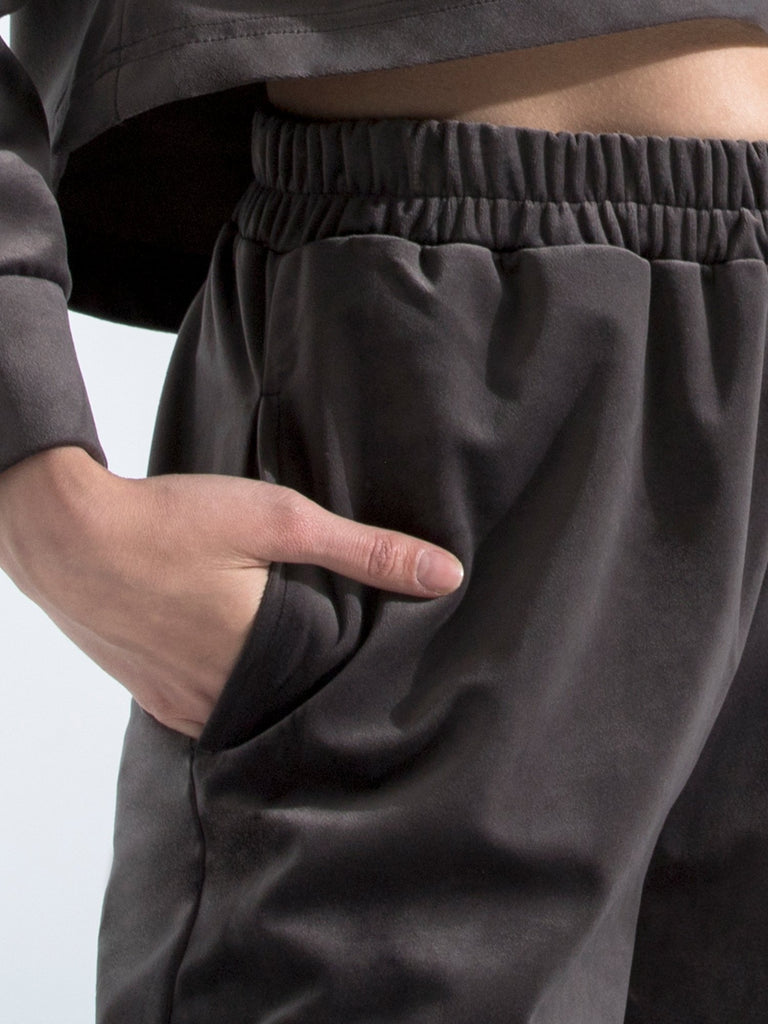 VELOUR WIDE LEG PANTS,GREY