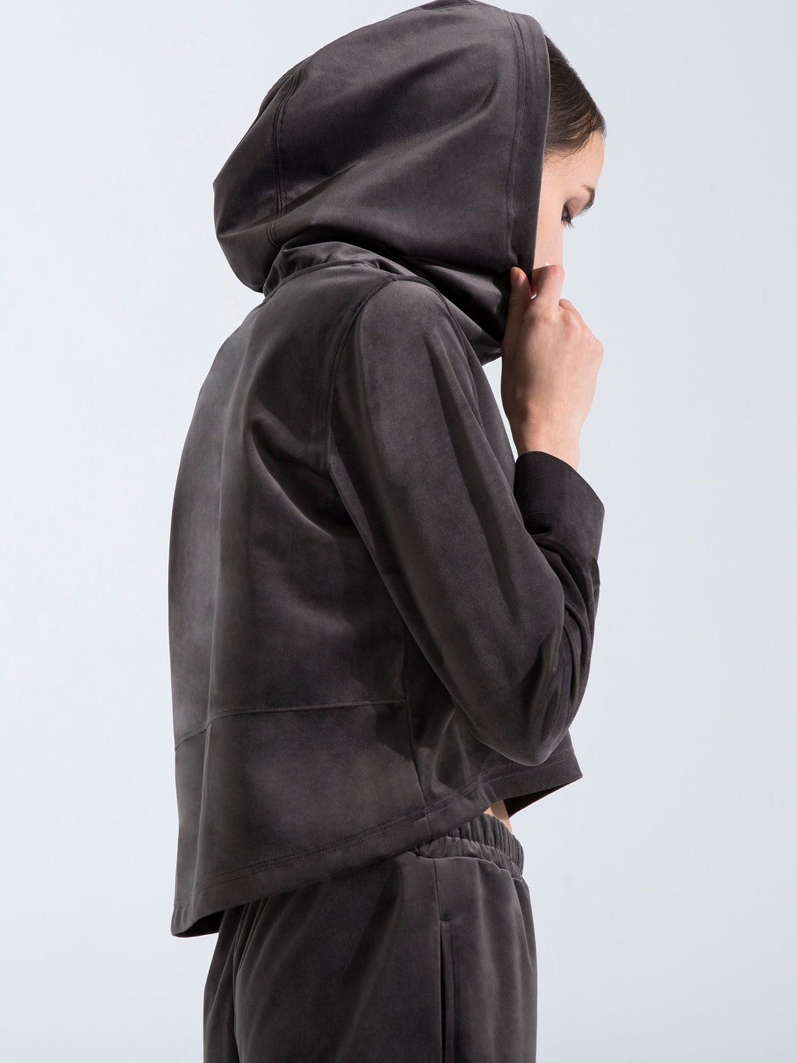 VELOUR HI LO HOODIE,GREY