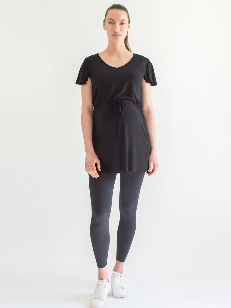 MATERNITY DRAWSTRING LILY TOP, BLACK