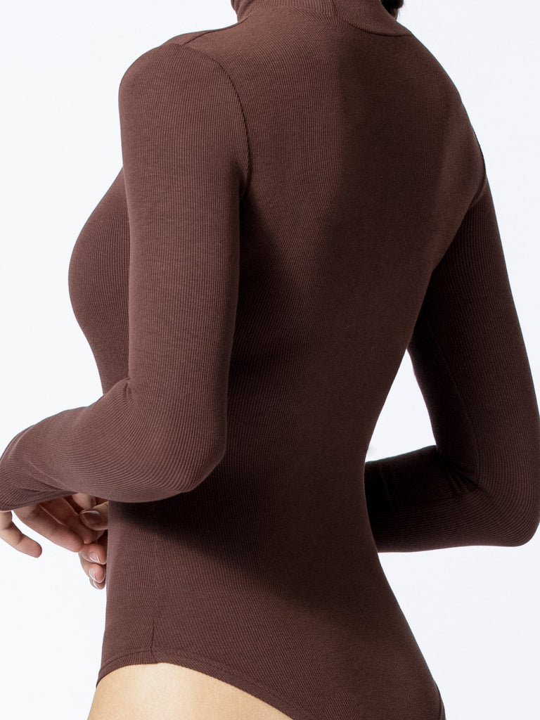 TURTLENECK BODYSUIT, DEEP BROWN