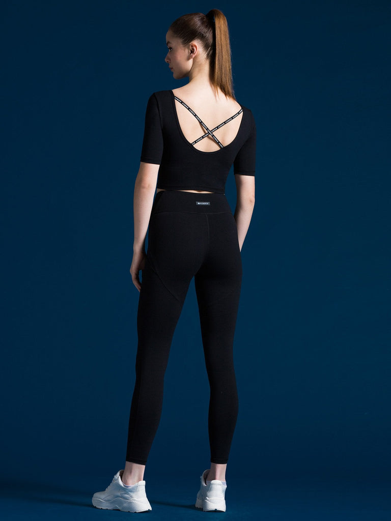 STRAP BACK CROP TEE, BLACK