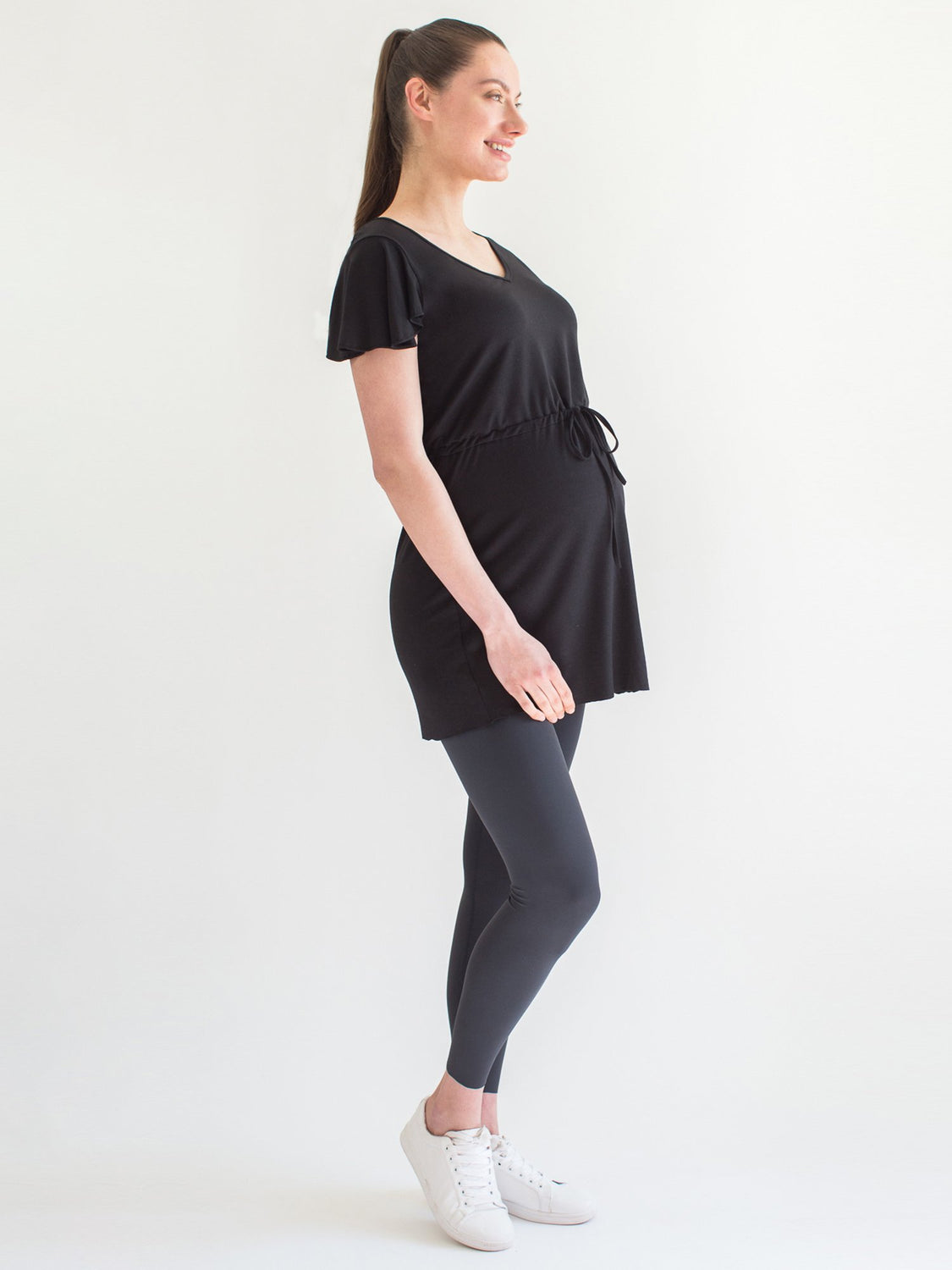 MATERNITY DRAWSTRING LILY TOP, BLACK