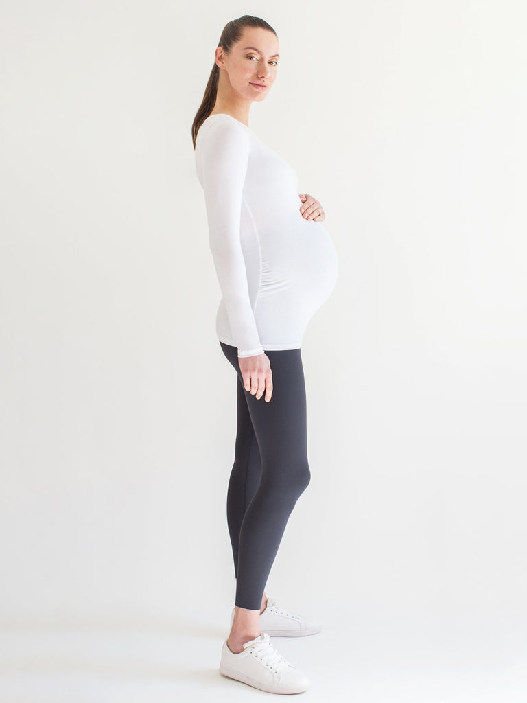 MATERNITY SOFT STRETCH LONG SLEEVE TEE, WHITE