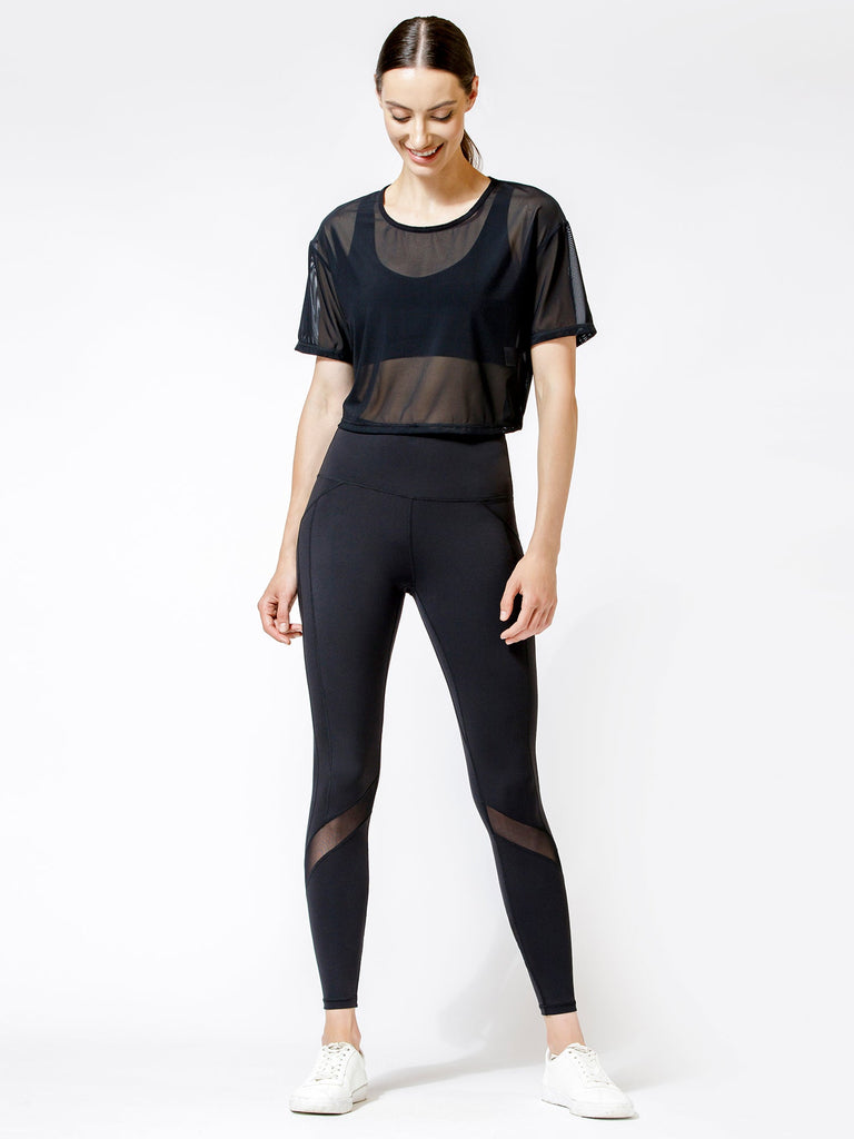 CROPPED MESH TEE, BLACK MESH
