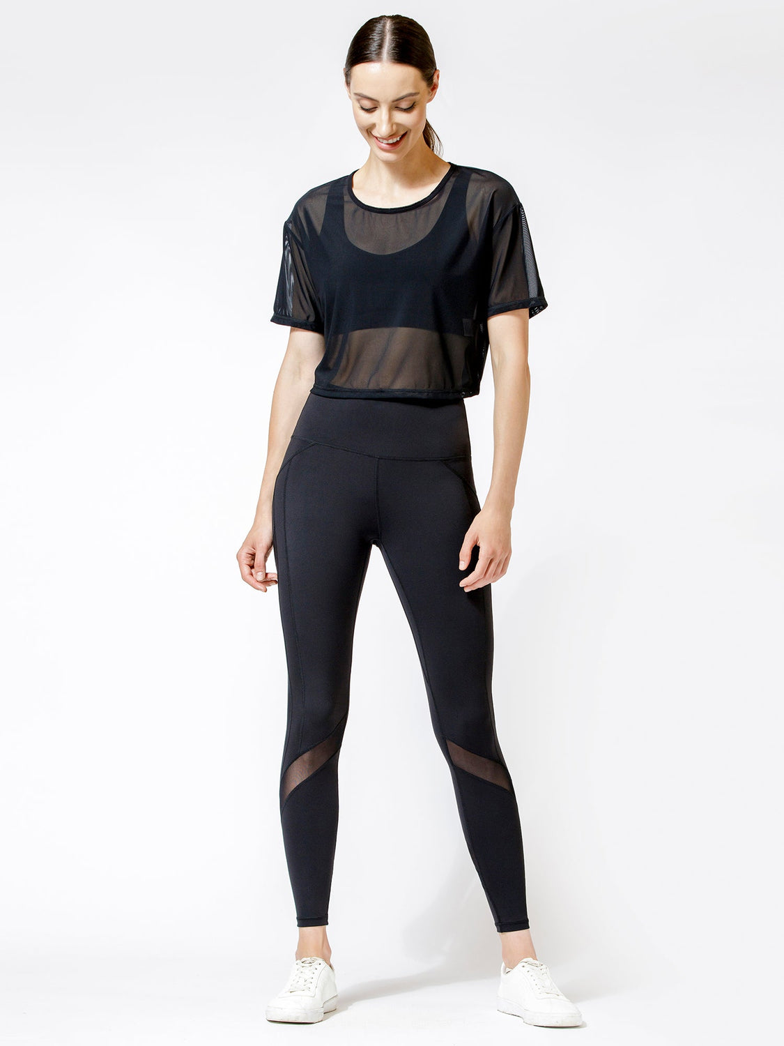 CROPPED MESH TEE, BLACK MESH