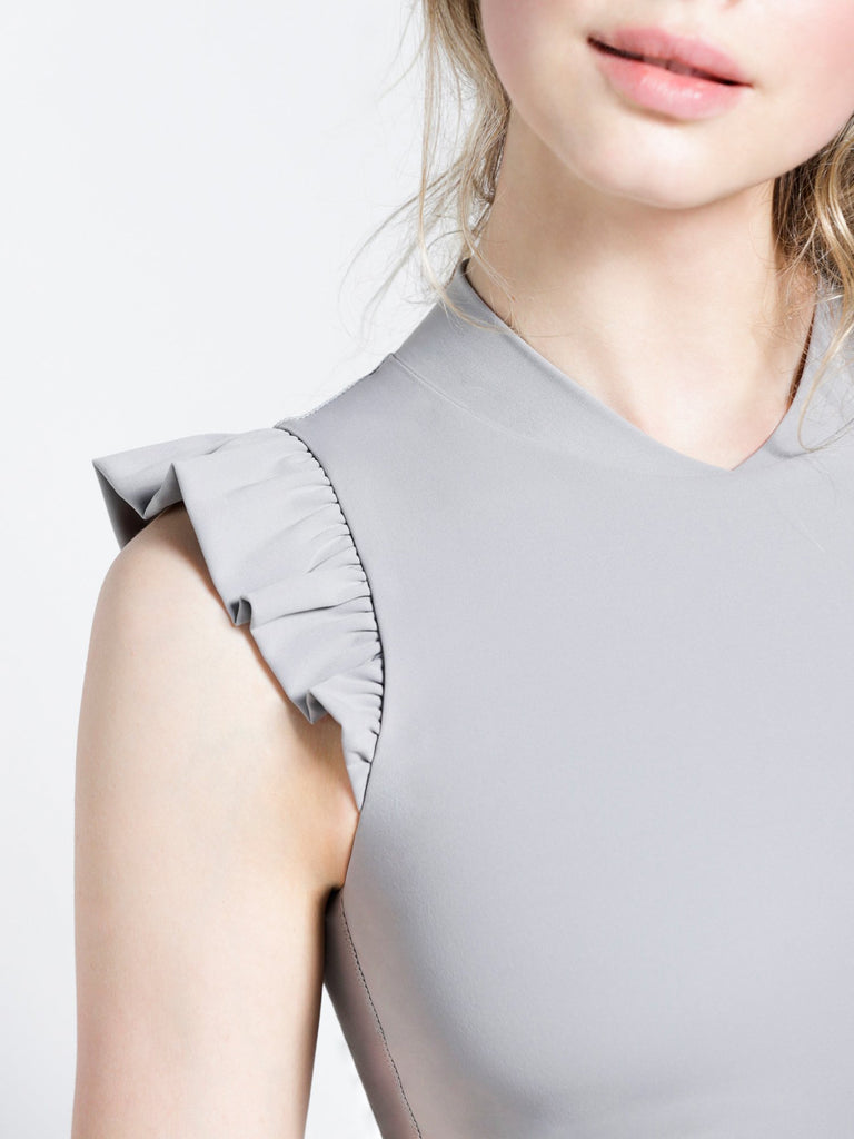 RUFFLED PURE TANK, LUNAR GREY