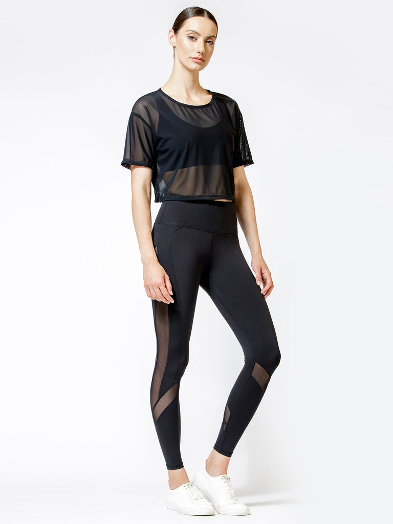 CROPPED MESH TEE, BLACK MESH